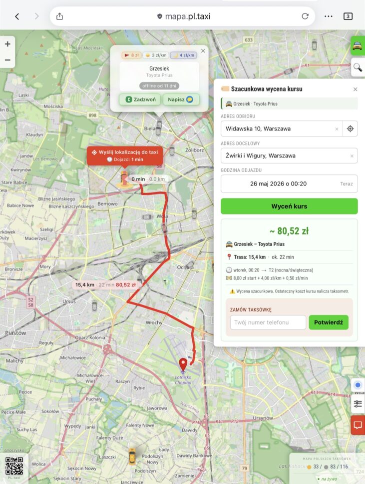 mapa taxi